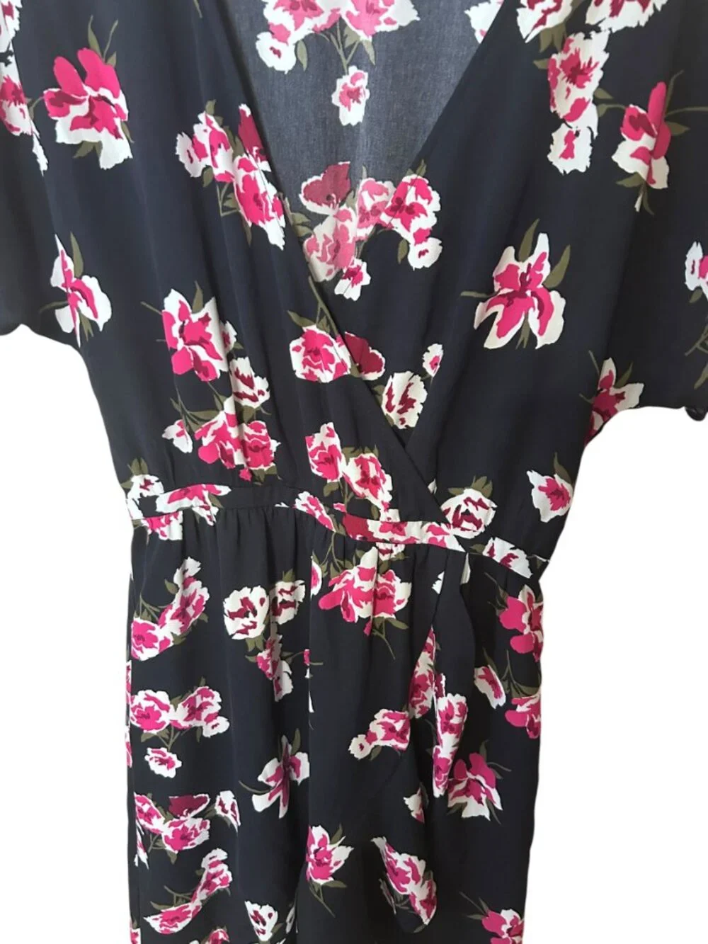 J. Crew Black Pink Floral Flutter Sleeve Ruffle Hem Dress Size S